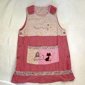 Rosemary’s Vintage Kittycat Apron Handmade Gingham Embroidered Pockets Buttons